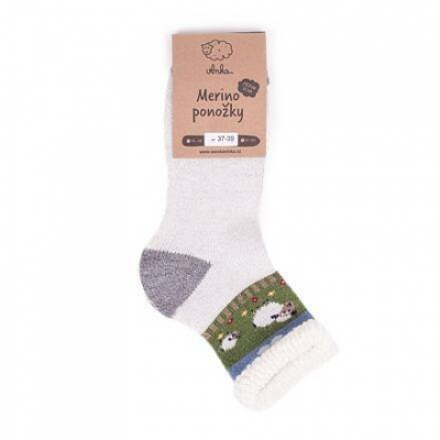Vlnka Ovčí ponožky Merino obláček šedá - 38-39