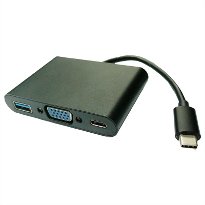 Value Neutralle USB/Video převodník + HUB USB C samec - VGA (D-sub) samice + USB C samice (PD) + USB A sa