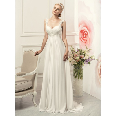 bílé antické svatební šaty na ramínka Silvia, Velikost L-XL, Barva Bílá, Materiál Šifon