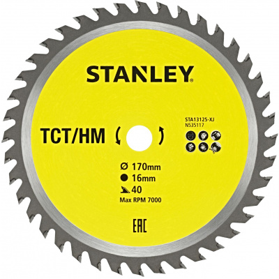 STANLEY STA13125 170x16mm (40Z) TCT/HM pilový kotouč na dřevo