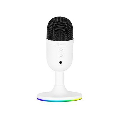 Marvo, herní/streamovací mikrofon, MIC-06, bílá, RGB podsvícení, vstup pro sluchátka