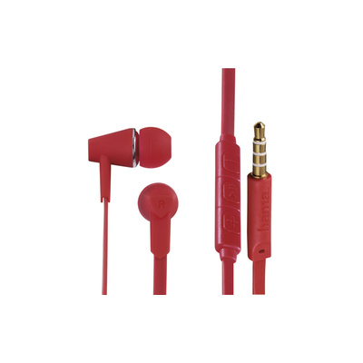 Hama sluchátka s mikrofonem Joy, špunty, regulace hlasitosti, červená