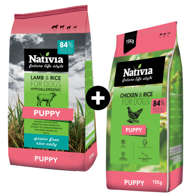 Nativia "MOJE COMBO" 2 x 15 kg (Puppy + Puppy Lamb & Rice)