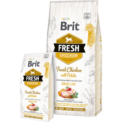Brit Fresh Chicken with Potato Adult Great Life 2,5kg (Superprémiové holistické krmivo pro dospělé psy. Čerstvé kuře s bramborem, pohankou, jablky a tymiánem.)