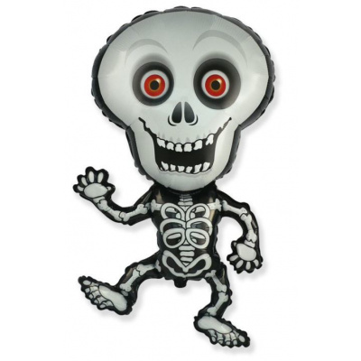 FLEXMETAL Balón foliový Skeleton - Kostra - kostlivec - 82 cm - Halloween - černo-šedý