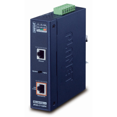 Planet IPOE-171-60W PoE injektor IEEE802.3bt, 60W, DIN, IP30, -40~75°C