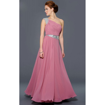 světle růžové antické plesové šaty Linda, Velikost M-L, Barva Růžová, Materiál Šifon