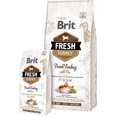 Brit Fresh Turkey with Pea Adult Fit & Slim 2,5kg (Superprémiové holistické krmivo pro starší psy a psy s nadváhou. Čerstvý krocan s hráškem, rýží, aronií a pampeliškou.)