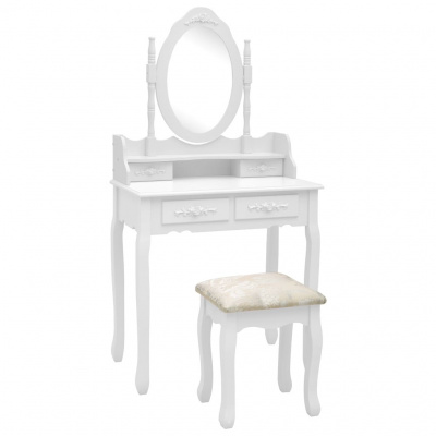 Prolenta Toaletní stolek Prolenta premium s taburetem bílý 75x69x140cm dřevo paulovnie