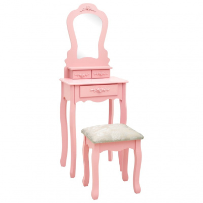 Prolenta Premium toaletní stolek s taburetem růžový 50x59x136 cm dřevo paulovnie
