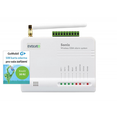 EVOLVEO Sonix - bezdrátový GSM alarm (4ks dálk. ovlád.,PIR čidlo pohybu,čidlo na dveře/okno,externí repro,Android/iPhone) + SIM - ALM301