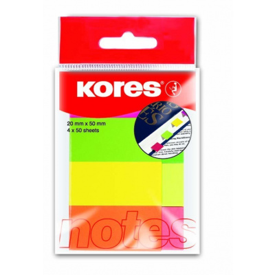 Kores Papírové neonové záložky, Kores, 20x50 mm, 4 barvy po 50 lístků (45104)