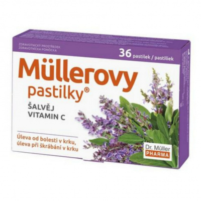 Dr. Müller Müllerovy pastilky se šalvějí a vitaminem C bez cukru 36 ks