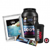 Fitco Fitness box (balíček) - Protein, 5x tyčinky, tuňák, šejkr Příchuť proteinu: Čokoláda, Příchuť tyčinek: Vanilka s karamelem