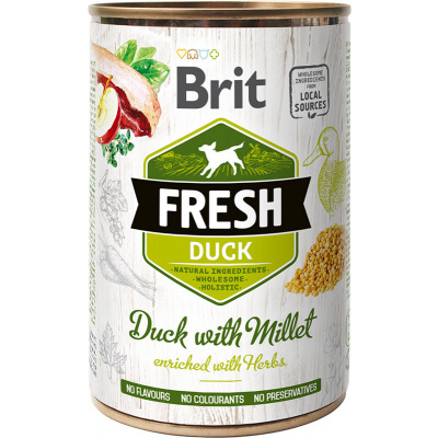 Brit Fresh Duck with Millet 400g (Kompletní konzervované krmivo pro dospělé psy. Kachna s prosem.)