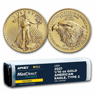 Investiční zlatá mince American Eagle 1/10 Oz-2021-nový typ