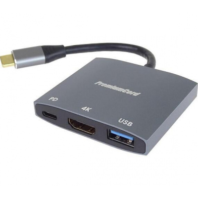 PREMIUMCORD premiumCord MST adaptér USB-C na 2x HDMI, USB3.0, PD, rozlišení 4K a FULL HD 1080p (ku31hdmi13)