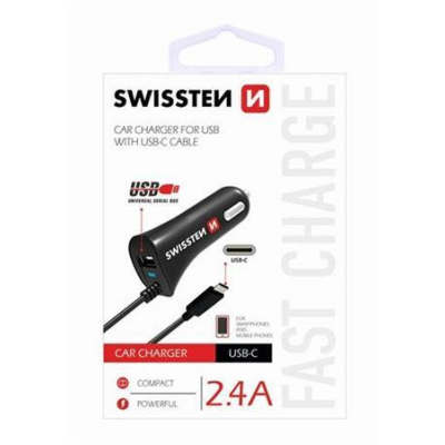 Swissten Cl Autonabíječka Usb-C A Usb 2,4A Power