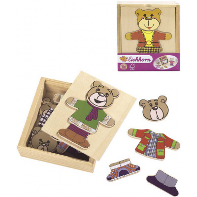 EICHHORN DŘEVO Skládačka šatní skříň medvídek puzzle vkládací v boxu - 97295