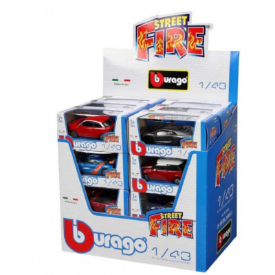 Bburago Auto Street Fire kov/plast mix druhů v krabičce 13x6x5 5cm 24ks v boxu 1:43