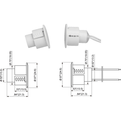 SD-70 magnetický kontakt závrtný pro kovová vrata, 2 vodiče, bílý (SD-70)