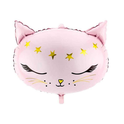 PartyDeco Fóliový balónek kočka růžová 48x36cm -