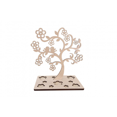 MAJADESIGN Stojánek na šperky - strom s květy a ptáčky dřevěný Provedení: S gravírováním