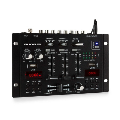 Auna Pro DJ-22BT, MKII, mixér, 3/2 kanálový DJ mixážní pult, BT, 2x USB, montáž na rack, černý (DJMM2_DJ22BT_MKII_BK)