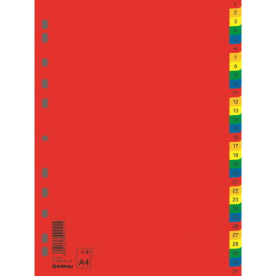 Plastový rozlišovač Donau - A4, barevný, 1-31