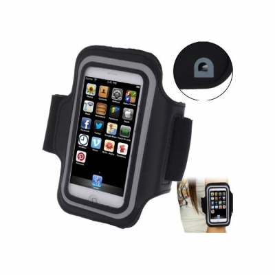 Sportovní pouzdro na ruku s průchodem na sluchátka pro iPhone 5 / 5S / SE / 4 / 4S - černé