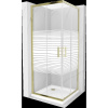 Mexen Rio čtvercový sprchový kout 90 x 90 cm, Pruhy, Zlatá + sprchová vanička Flat, Bílá - 860-090-090-50-20-4010G