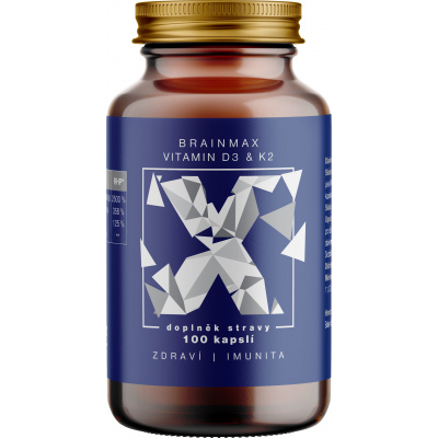 BrainMax Vitamin D3 & K2, D3 5000 IU / K2 jako MK7 all-trans K2VITAL®DELTA 150 mcg, 100 rostlinných kapslí Doplněk stravy