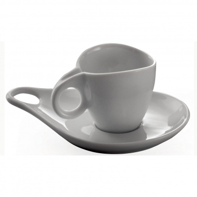 BUGATTI Milla 135 ml 6 ks šedé - porcelánové šálky na kávu a čaj s podšálky