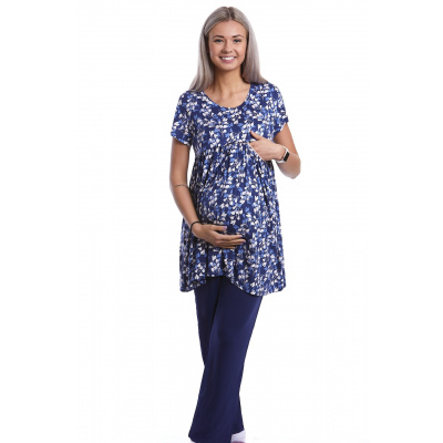 Luxusní těhotenské a kojící pyžamo 1D0984 modrá L + První výměna zboží zdarma.