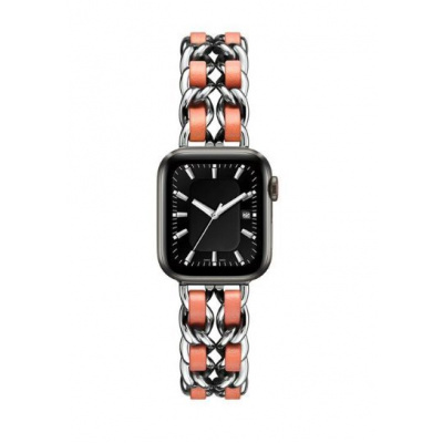 eses Kovový řetízkový řemínek propletený pro Apple Watch - Stříbrno oranžový 38mm, 40mm, 41mm