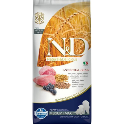 Farmina Pet Foods N&D ANCESTRAL GRAIN Dog LG Lamb, Spelt, Oats & Blueberry Puppy Medium & Maxi 12 kg