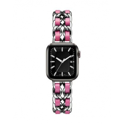eses Kovový řetízkový řemínek propletený pro Apple Watch - Stříbrný a tmavě růžový 38mm, 40mm, 41mm