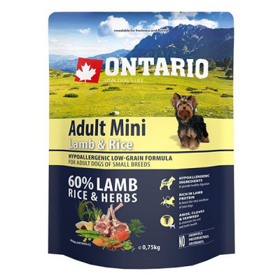 ONTARIO Adult Mini Lamb & Rice 0,75kg - POŠKOZENÝ OBAL