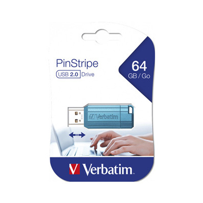 Verbatim USB flash disk, USB 2.0, 64GB, PinStripe, Store N Go, modrý, 49961, USB A, s výsu