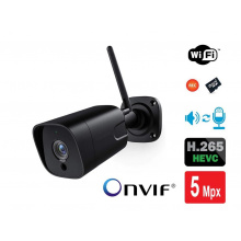 Venkovní Wi-Fi IP kamera s přenosem zvuku 5.0Mpx H.265 ONVIF slot na SD karty pro záznam AUDIO (Bezdrátová venkovní IP kamera s nočním viděním, ultra vysokým rozlišením 5.0Mpx (2592x1944) a slotem na
