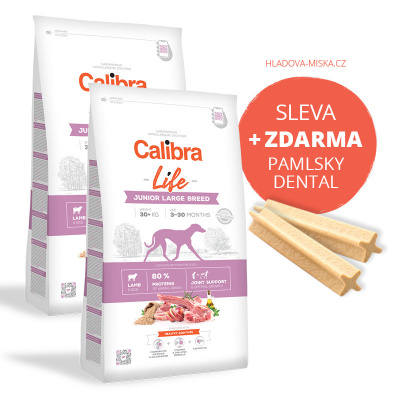 Calibra Dog Life Junior Large Breed Lamb 2x12kg +ZDARMA Dental tyčky XXL