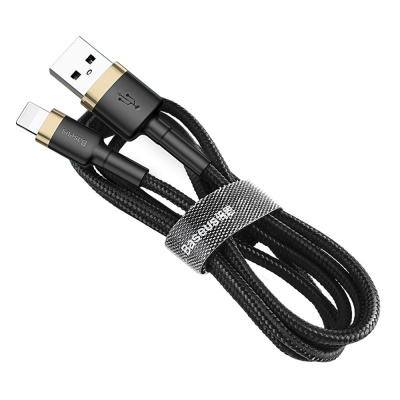 Baseus Cafule extra odolný nylonem opletený kabel USB / Lightning QC3.0 2,4A 1m black-gold