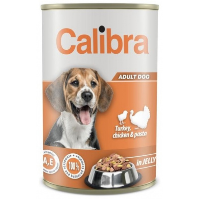 Calibra Dog konzerva krůta, kuřecí a těstoviny v želé 1240 g