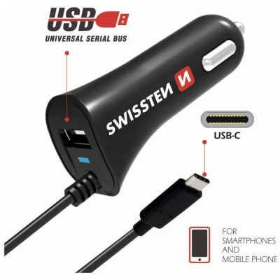 SWISSTEN CL autonabíječka USB-C a USB 2,4A, 20111500
