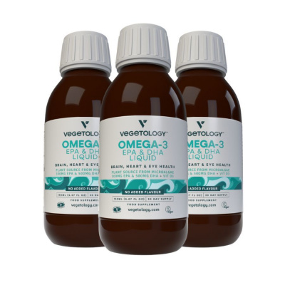 Vegetology Omega-3 EPA a DHA s vitamínem D3, tekuté 150 ml, bez příchutě (3-balení s dopravou zdarma)