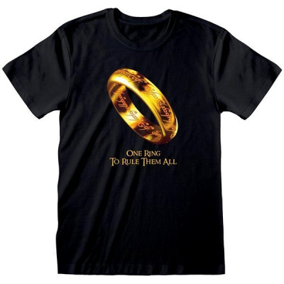 CurePink pánské tričko Lord Of The Rings pán prstenů One Ring To Rule Them All černá