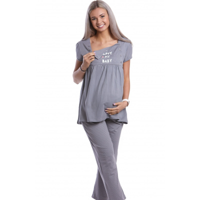 Luxusní těhotenské a kojící pyžamo 1D0996 šedá L + První výměna zboží zdarma.