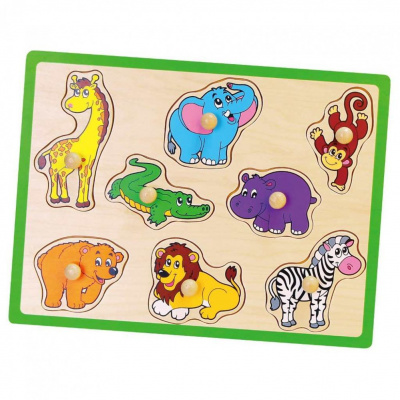 Viga Dětské dřevěné puzzle s úchyty ZOO Multicolor