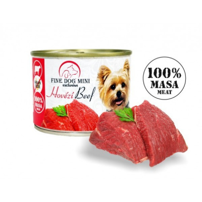 FINE DOG MINI EXCLUSIVE konzerva pro psy HOVĚZÍ 100 % MASA 200 g (Superprémiové kompletní krmivo pro psy - 100 % MASA)