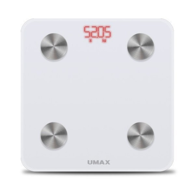 UMAX chytrá váha Smart Scale US20M/ 0,2 – 150 kg/ Bluetooth 4.0/ 6 tělesných parametrů/ čeština/ bílá UB605